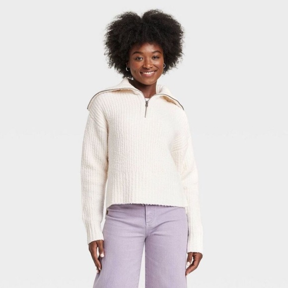 Universal Thread - Women's Quarter Zip Collared Pullover Sweater -  Cream XS - Picture 1 of 7